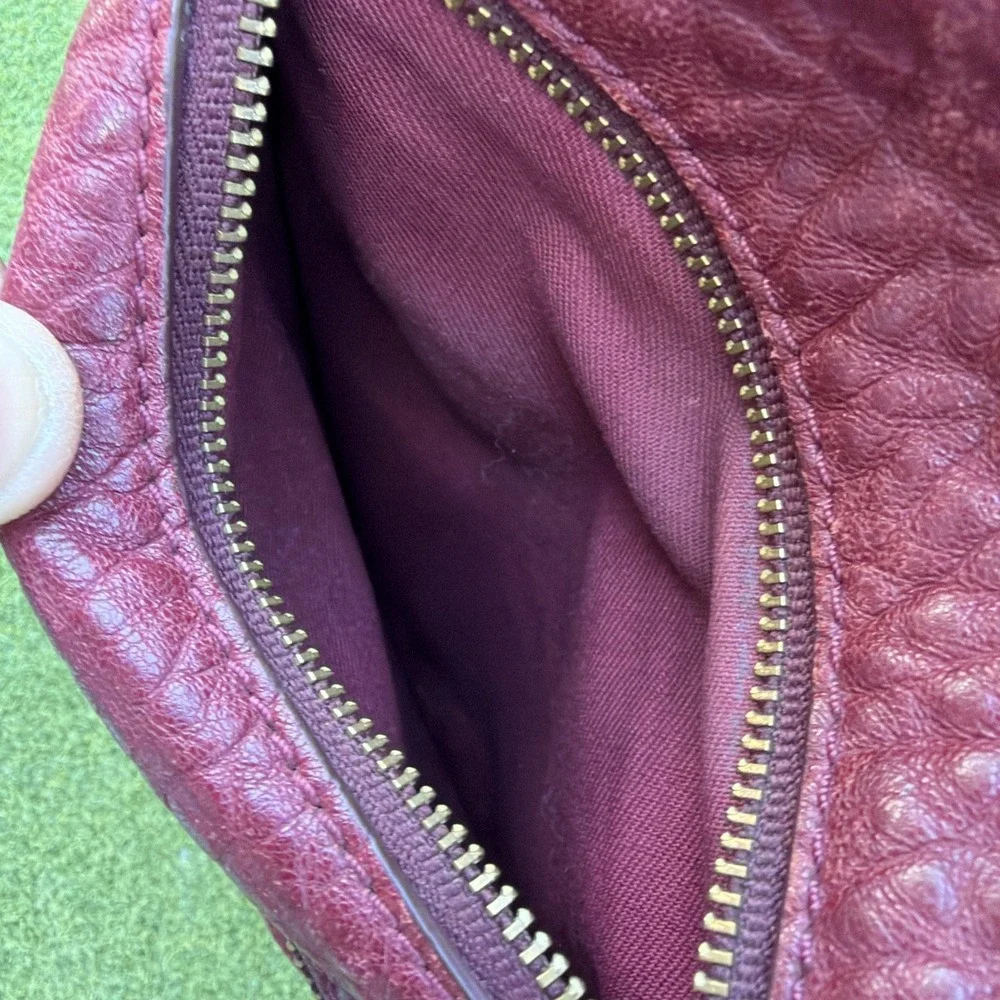 Fossil Textured Min Backpack Dark Red Lamb Hide Leather Gold Zippers Vintage
